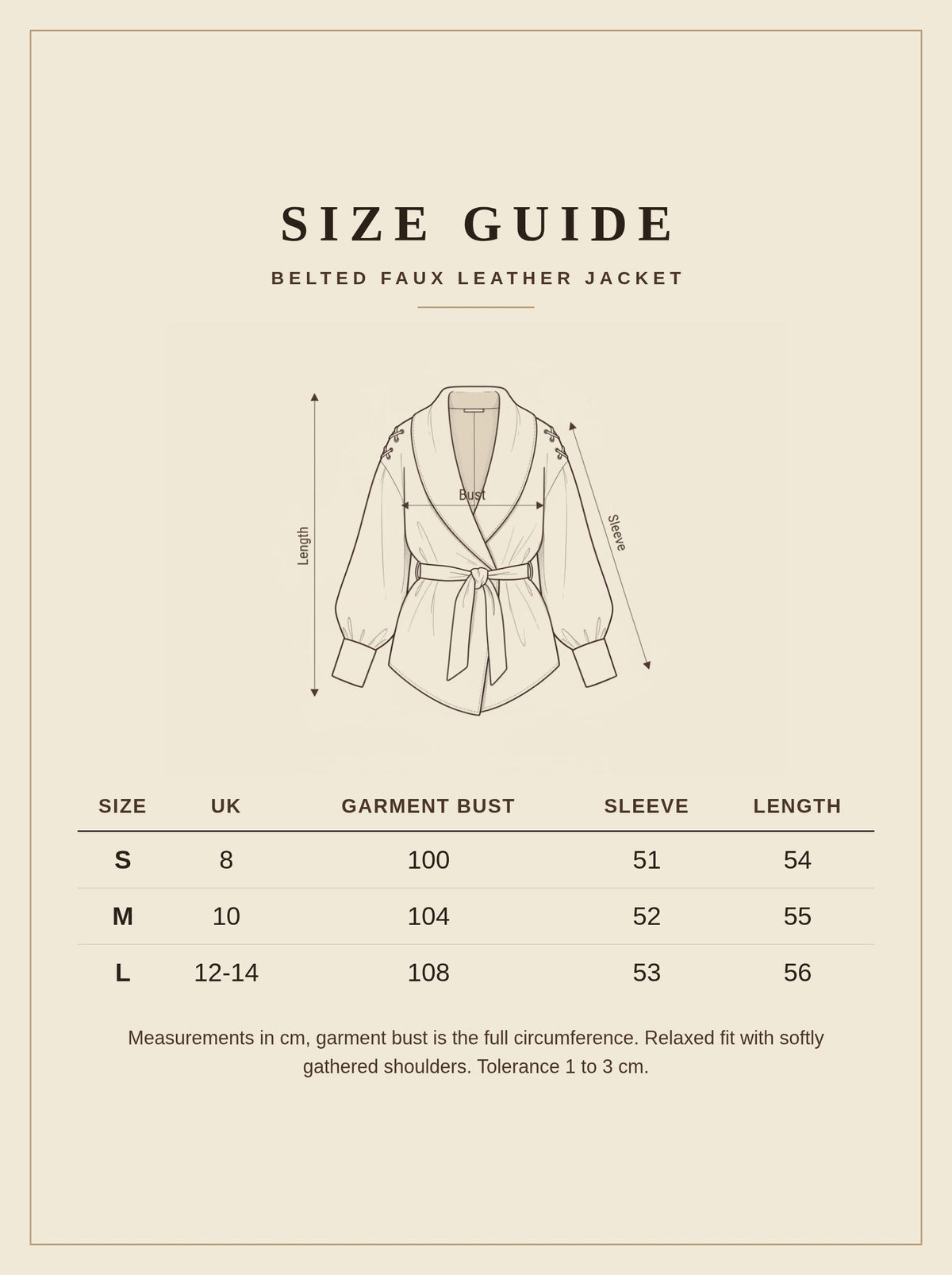 Size guide for the Hazleton womens brown faux leather jacket, UK 8 to 14