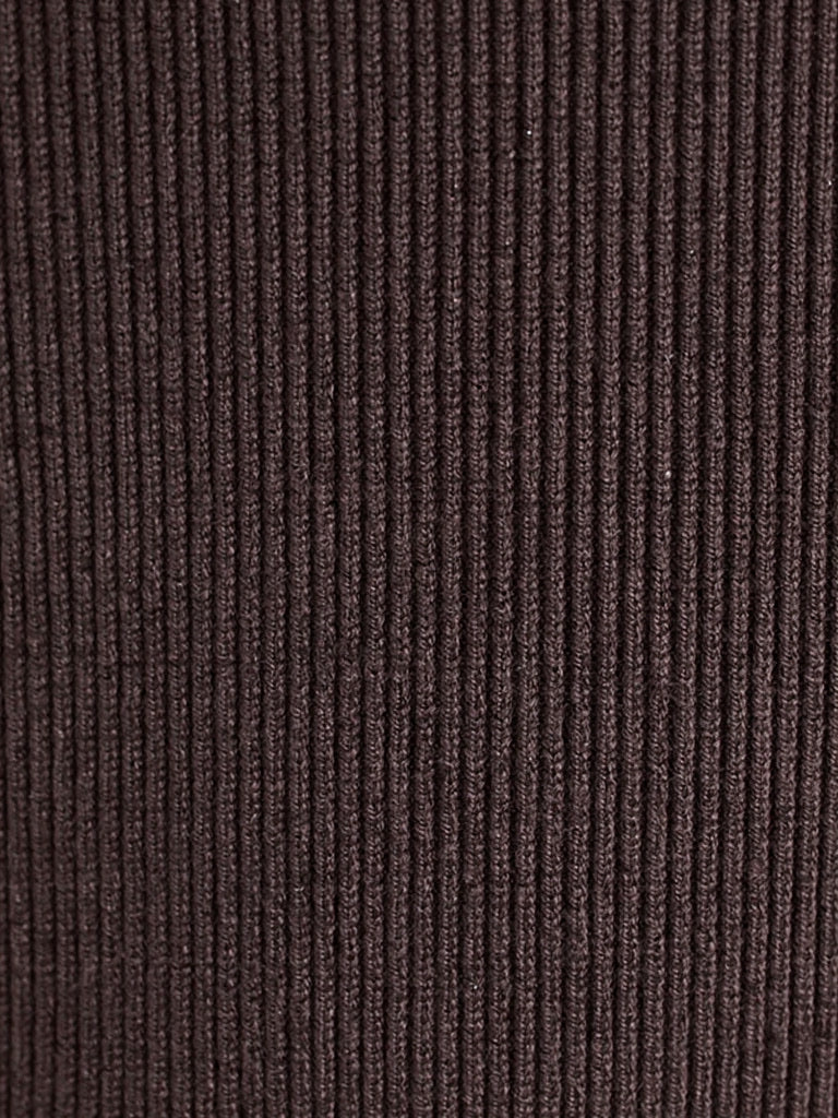 Close up of the featherweight wool fine vertical rib of the Withington roll neck top