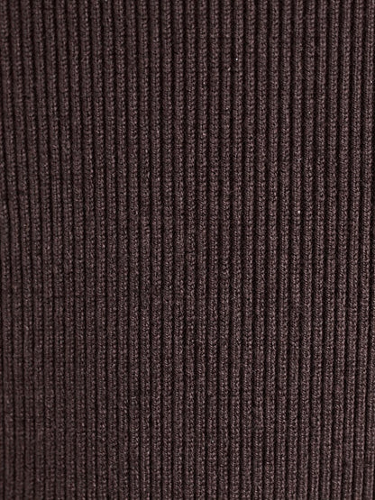 Close up of the featherweight wool fine vertical rib of the Withington roll neck top