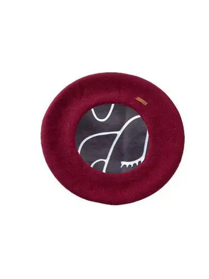 Rosehip beret hat shown in full, fully lined interior and leather-look side tab