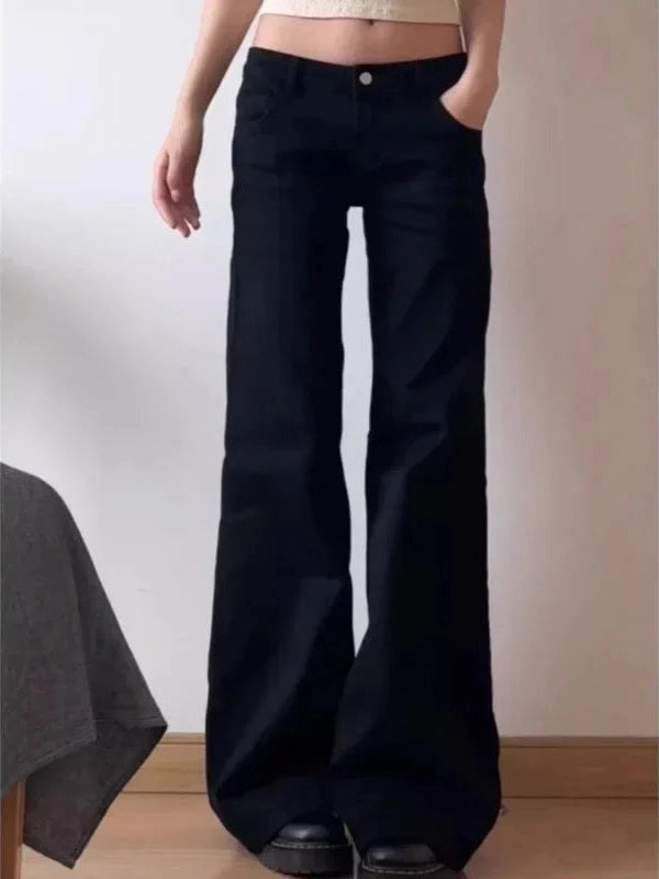 Black flare jeans styled, low-rise washed denim - Brackley