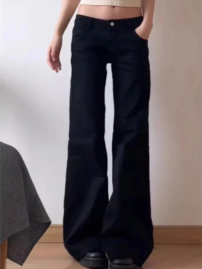 Black flare jeans styled, low-rise washed denim - Brackley