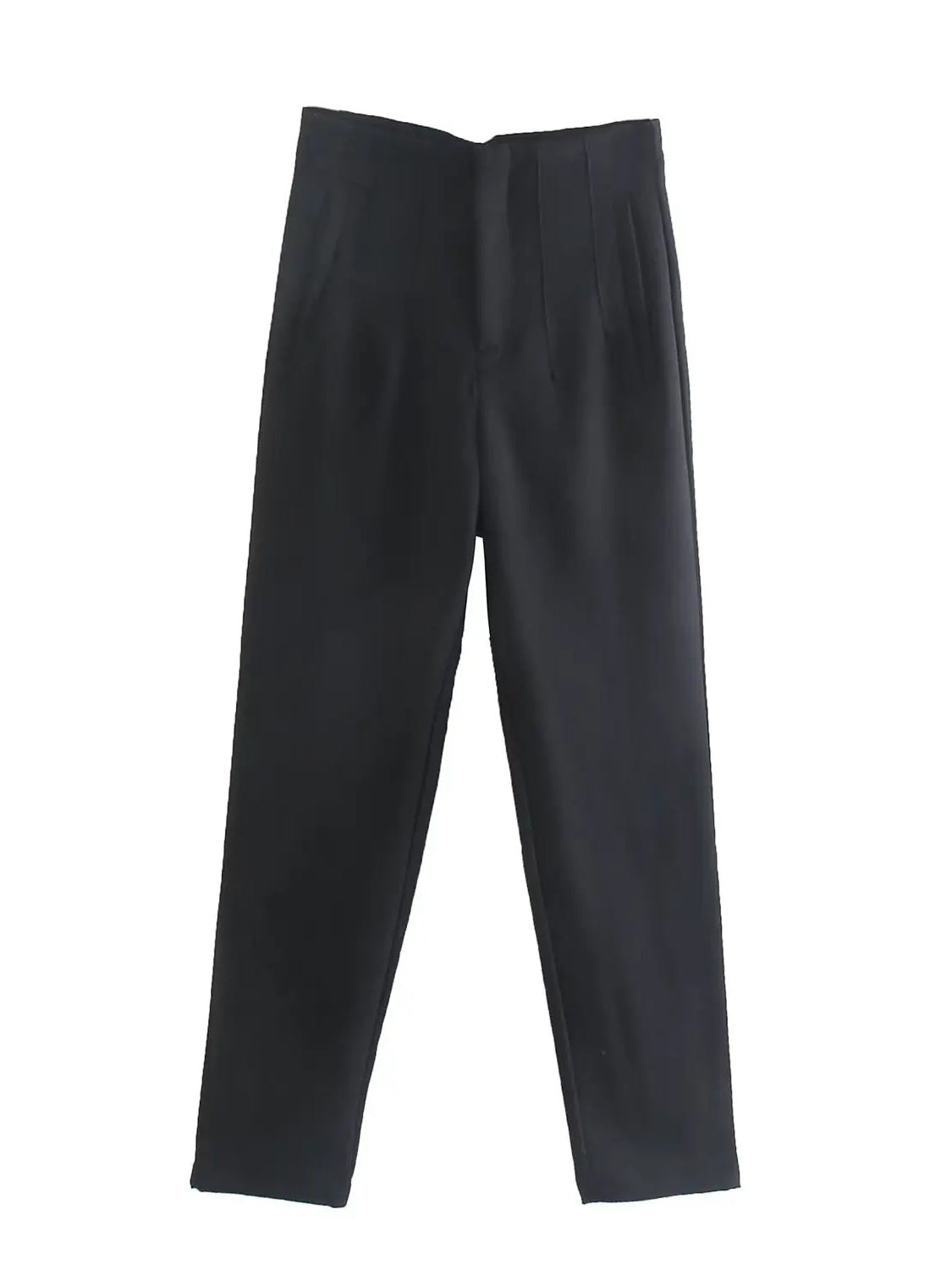 Black high-rise cigarette leg trousers shown flat