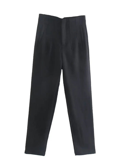 Black high-rise cigarette leg trousers shown flat