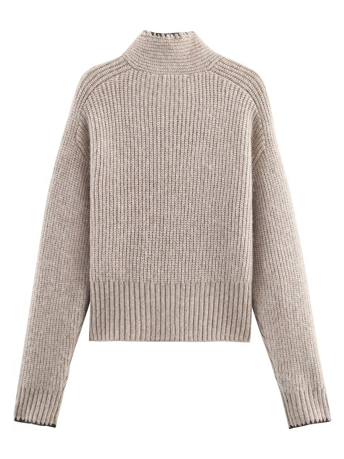 Back of the bow neck jumper in Cashew, plain ribbed knit with raglan seams and no opening