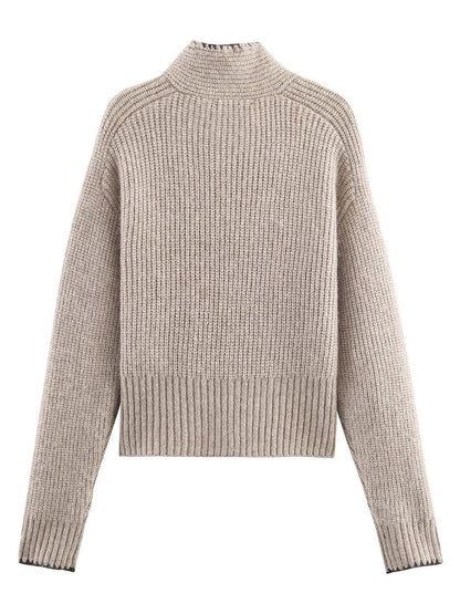 Back of the bow neck jumper in Cashew, plain ribbed knit with raglan seams and no opening