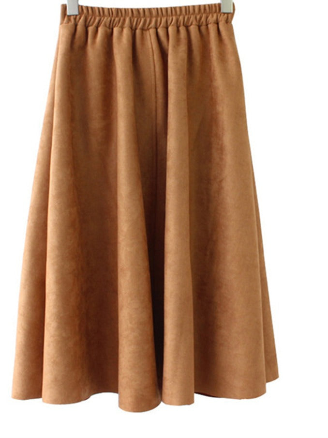 Maker photograph of the back of the faux suede skirt, showing the waistband fully gathered on elastic across the back