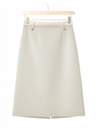 Brushed A line midi skirt on a hanger in Gesso, a soft undyed off white