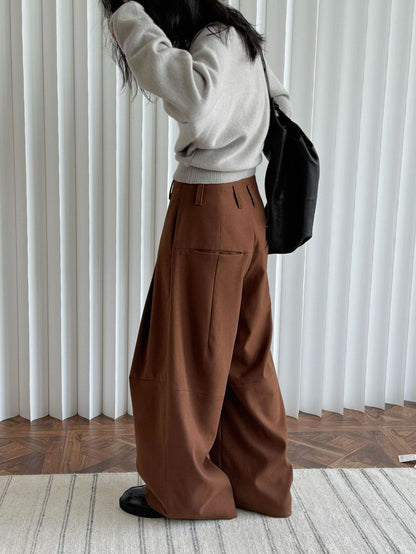Brown trousers in Russet, back view, full length