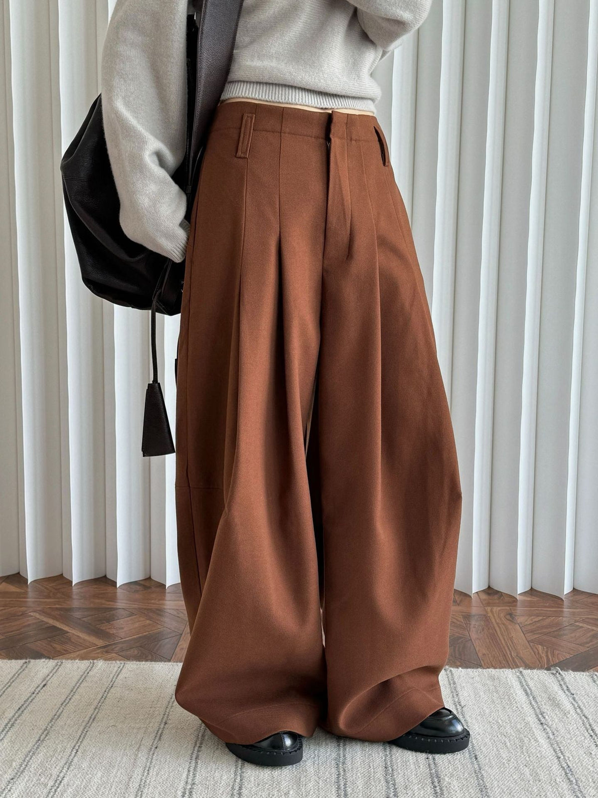 Brown trousers in Russet, front view, full length