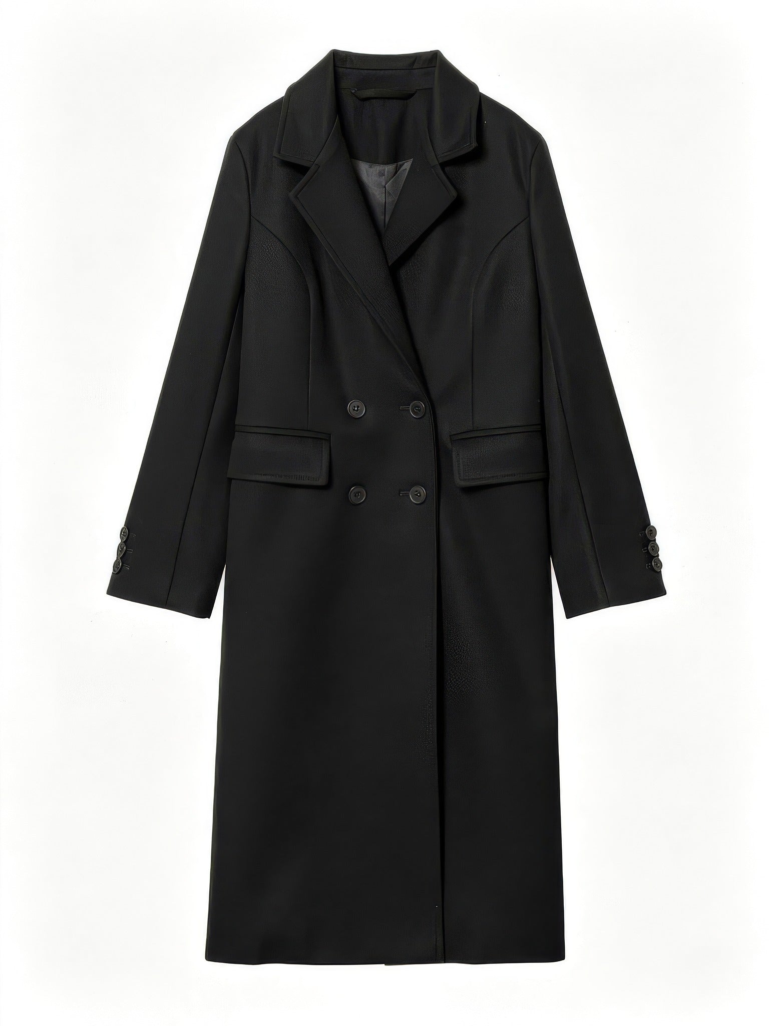 Longline double-breasted coat packshot in Black