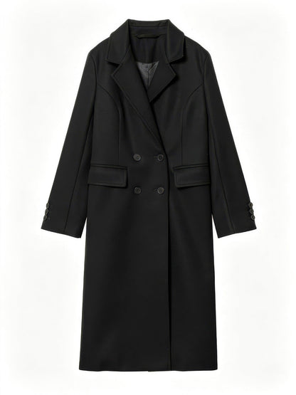 Longline double-breasted coat packshot in Black