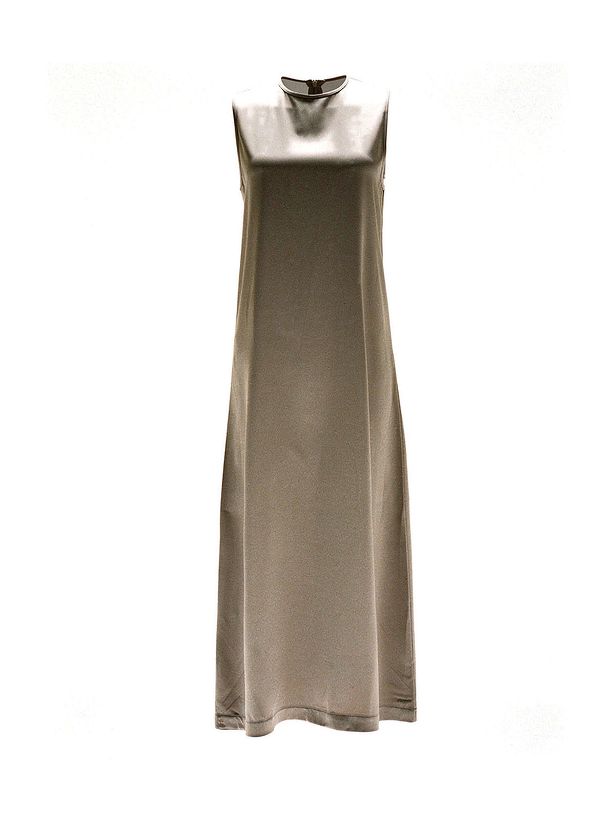 Sleeveless satin maxi dress in Mushroom, front packshot