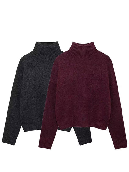 Burgundy jumper shown in both colourways, claret and charcoal, side by side