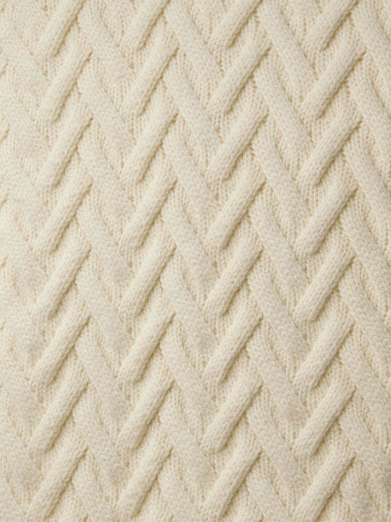 Close-up of the chevron cable knit on the Harlbury cable knit jumper