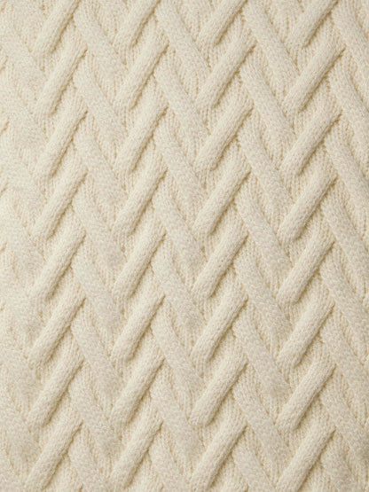 Close-up of the chevron cable knit on the Harlbury cable knit jumper