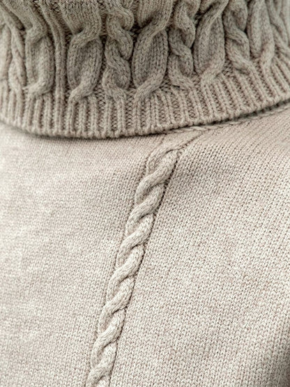 Close up of the cabled collar and the sleeve cable of the Ebrington roll neck jumper