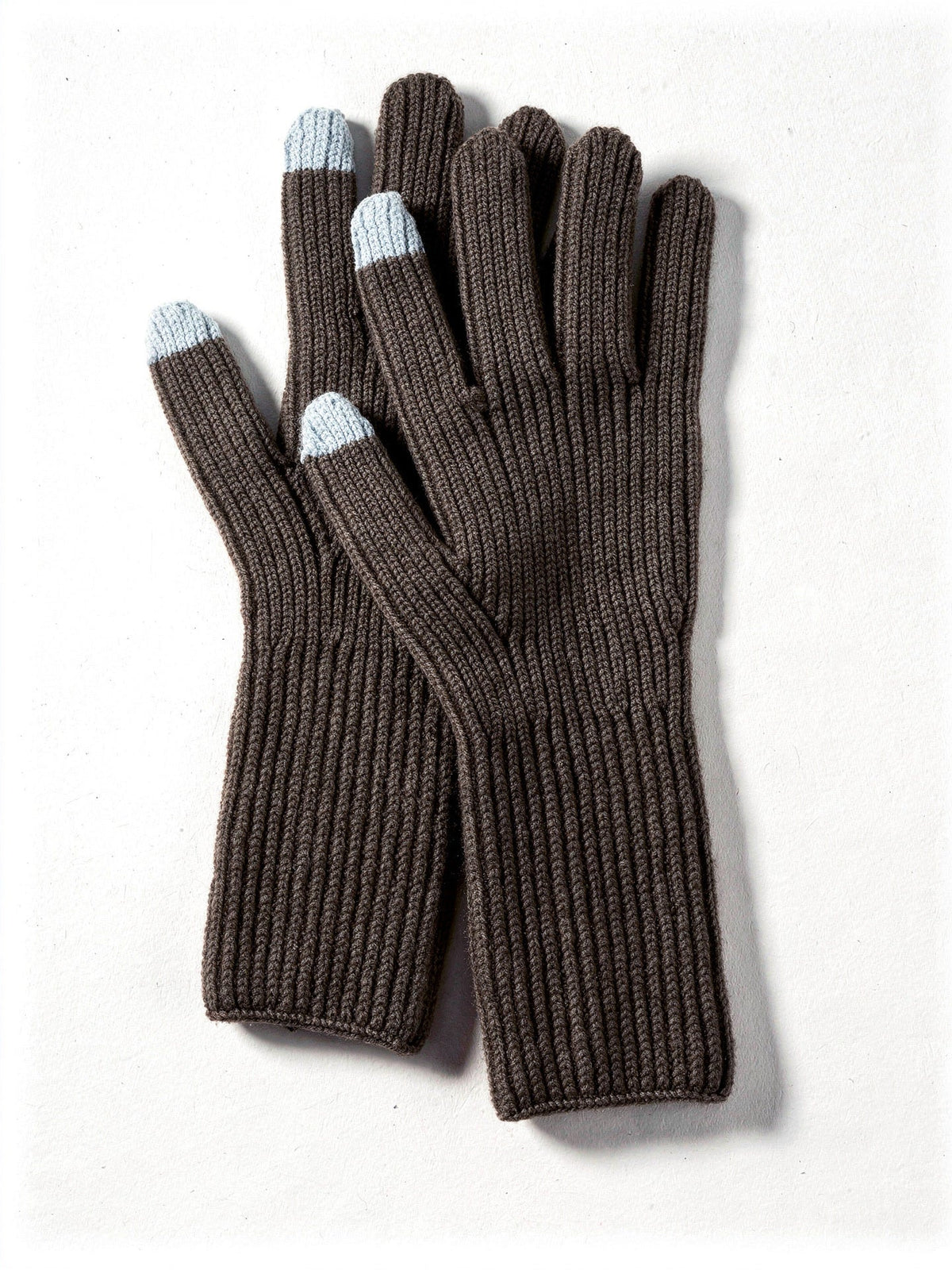 Cashmere gloves in Loam, a dark chocolate brown, shown as a pair with the grey touchscreen tips