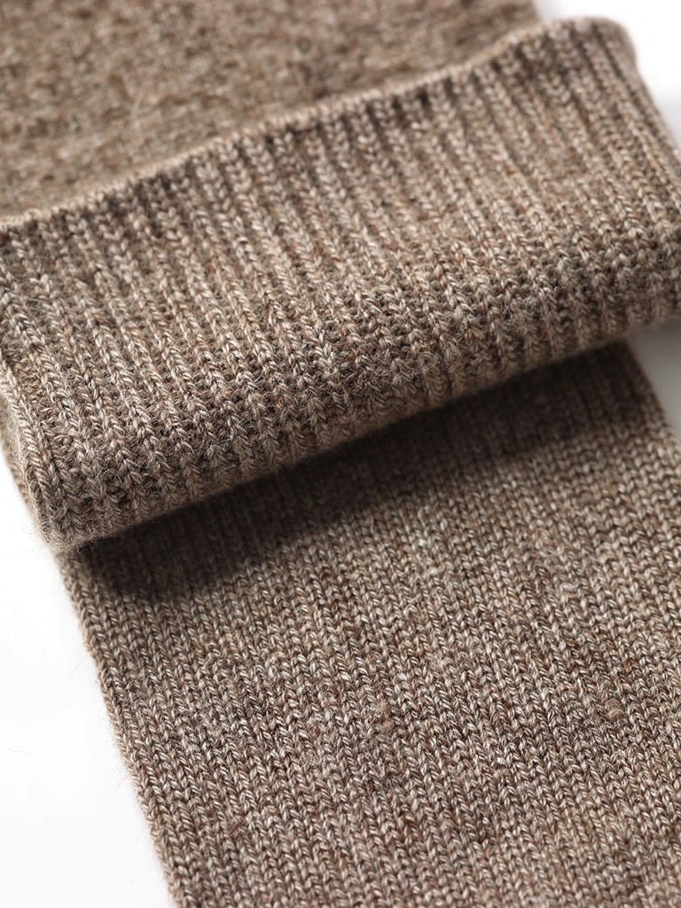 Close detail of the fine rib and soft halo of the cashmere sock knit
