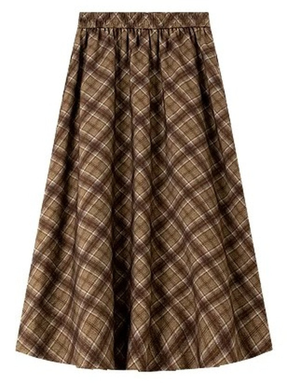 Checked pleated skirt laid flat from the back, showing the shirred elasticated waistband