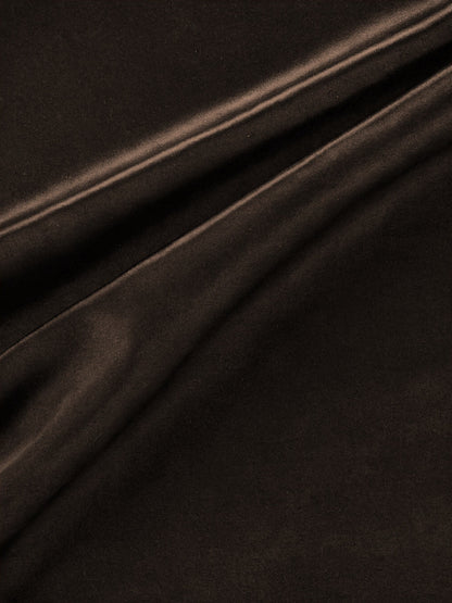 Close up of the fluid chocolate satin of the Cranham blouse