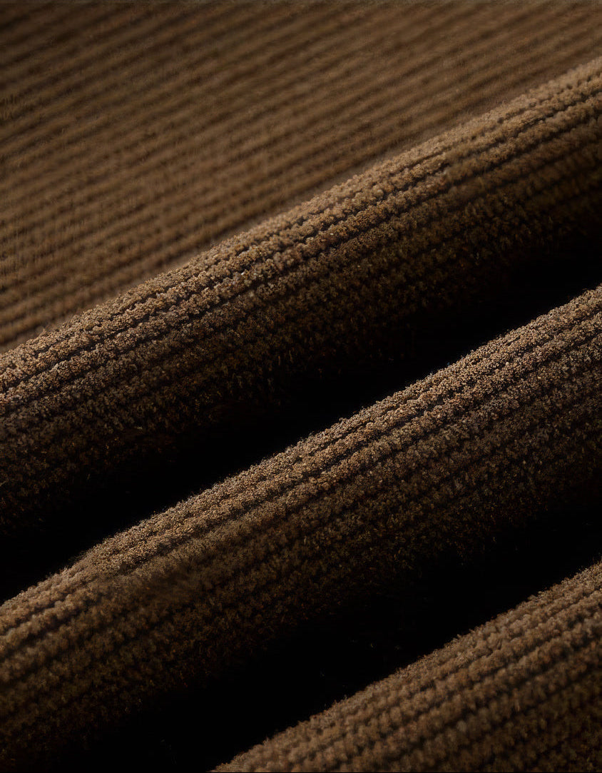 Close-up of the fine wale corduroy used for the Bramfield wide-leg trousers