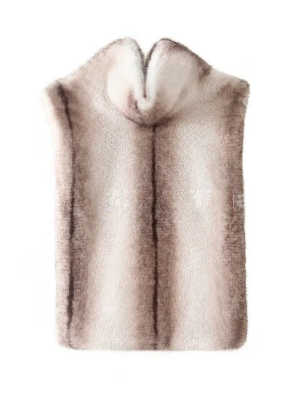 Faux fur gilet in Champagne laid flat, showing the funnel neck and the two seam lines