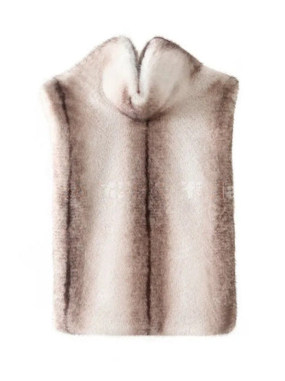 Faux fur gilet in Champagne laid flat, showing the funnel neck and the two seam lines