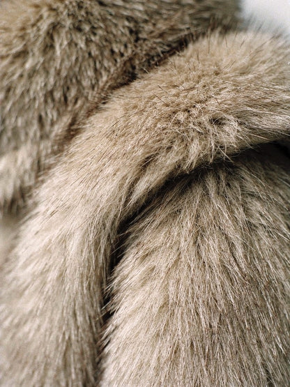 Close up of the long shaded pile of the Thurlow faux fur jacket