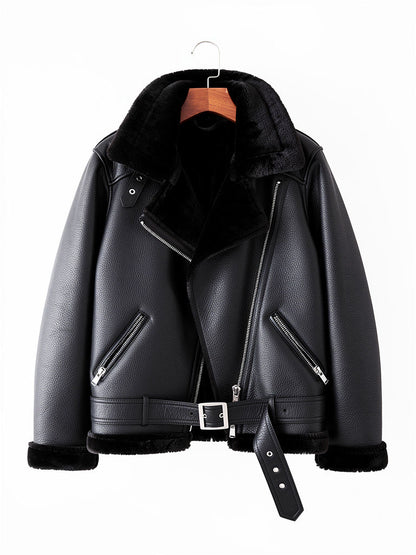 Faux shearling jacket on a hanger in Onyx with a tonal black borg collar, Batsford by Harlbury