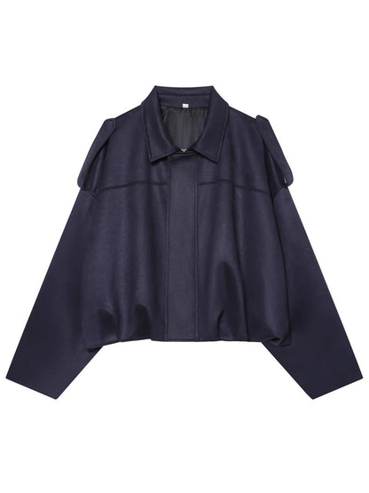 Slate navy faux suede bomber jacket, front view