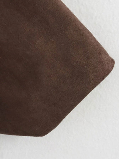 Brushed suedette texture close-up on the Hartfield faux-suede jacket