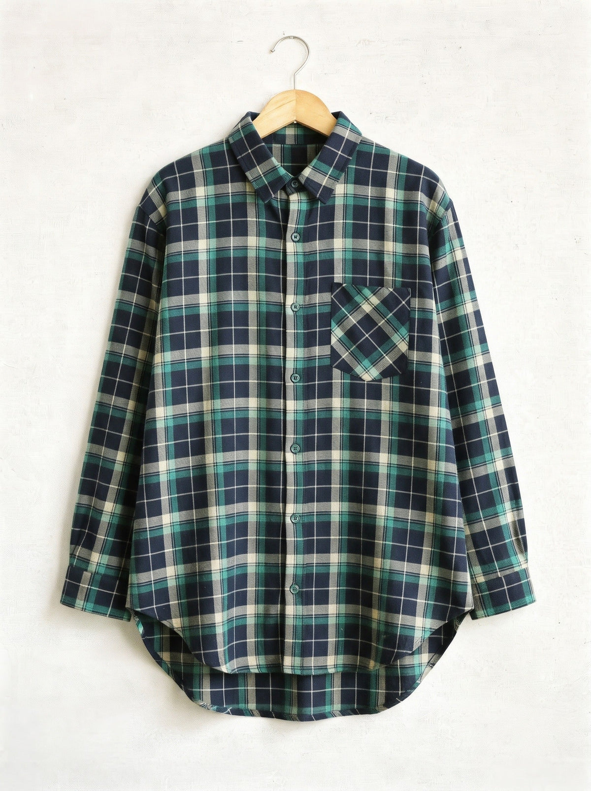 Forest check flannel overshirt in navy and teal