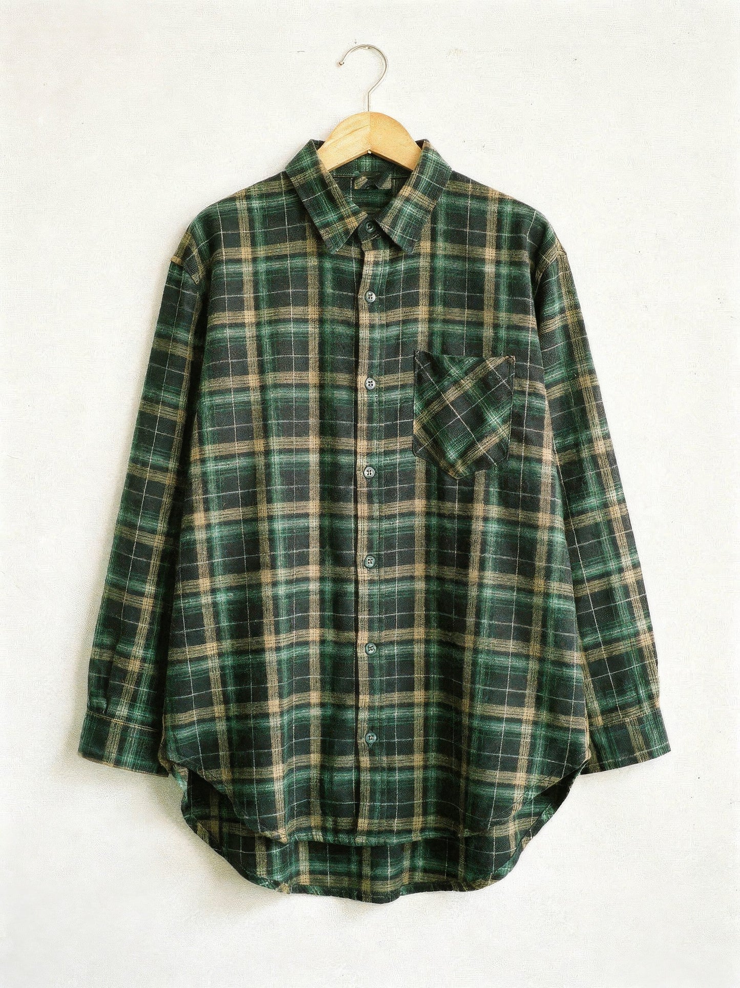 Forest green check flannel overshirt