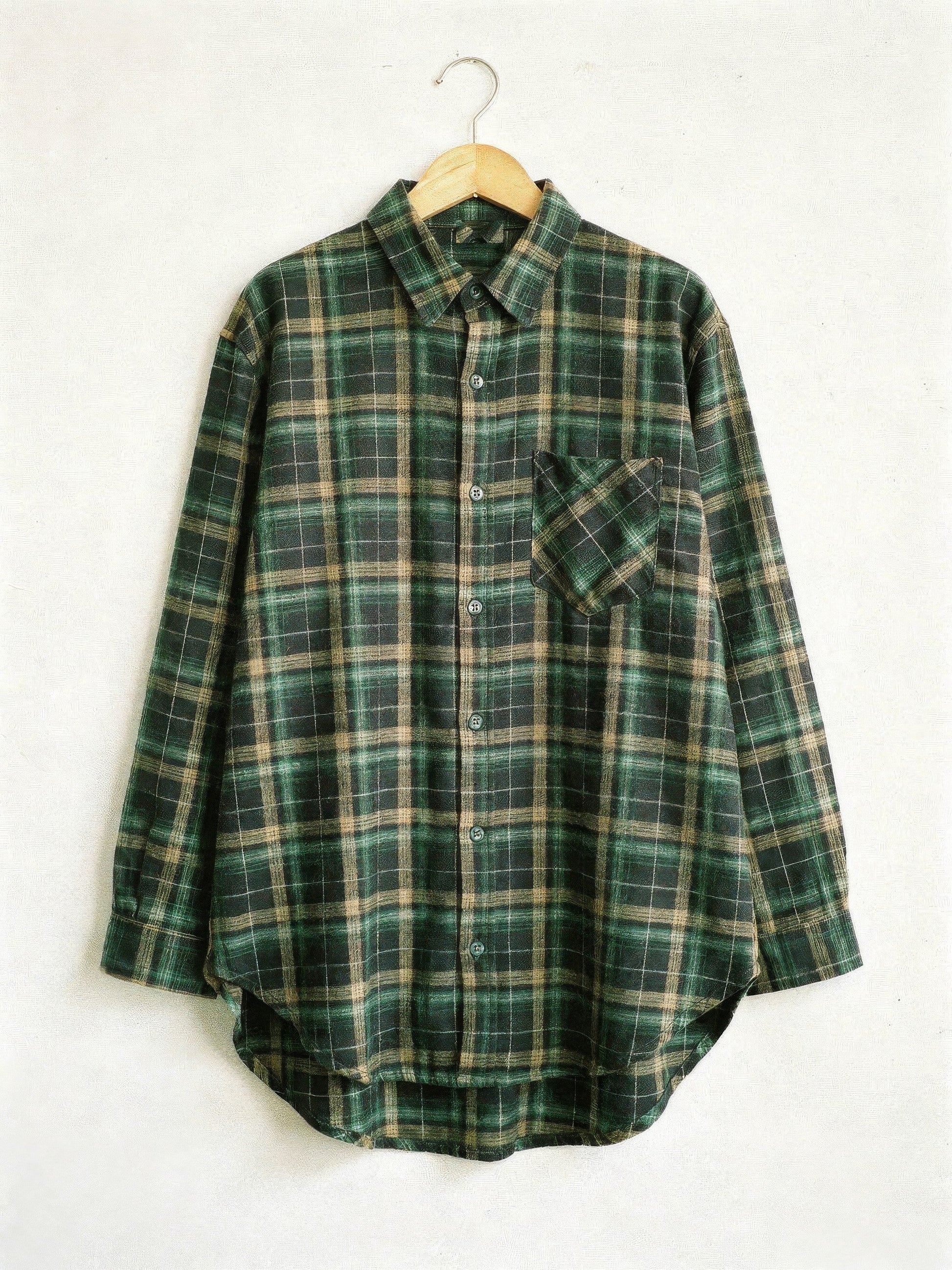 Forest green check flannel overshirt