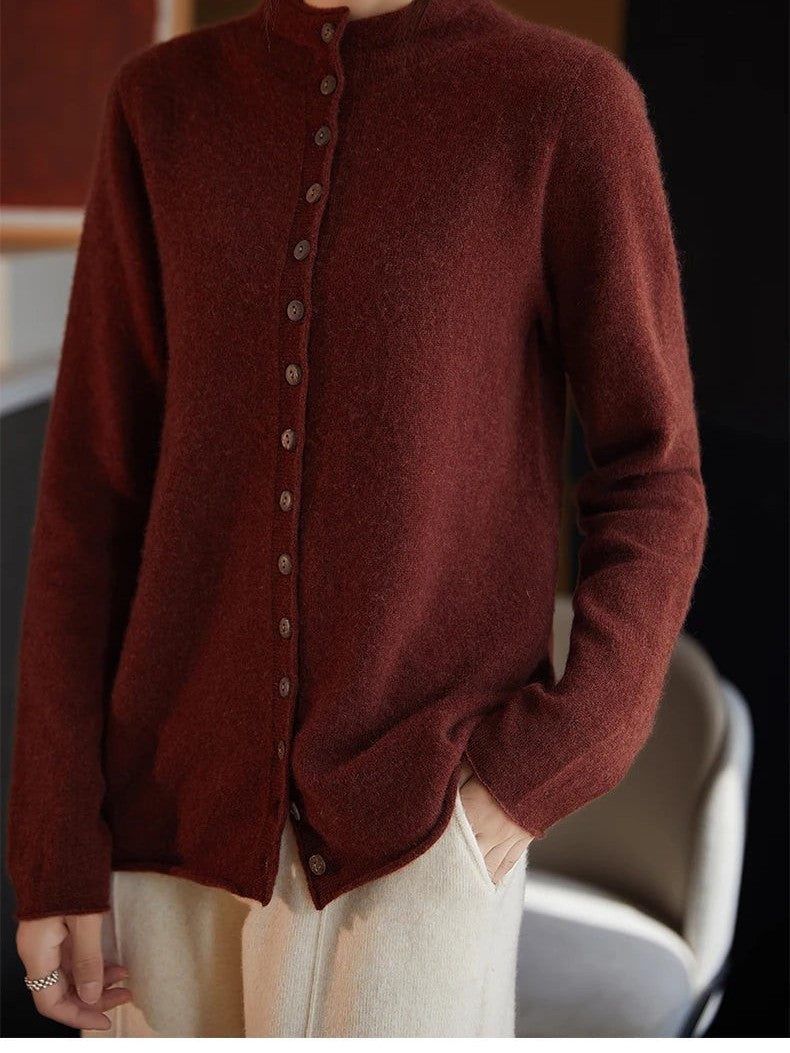 Rosewood mock-neck wool cardigan supplier photo