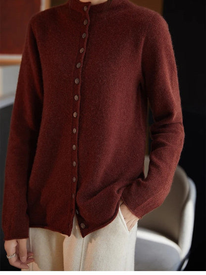 Rosewood mock-neck wool cardigan supplier photo