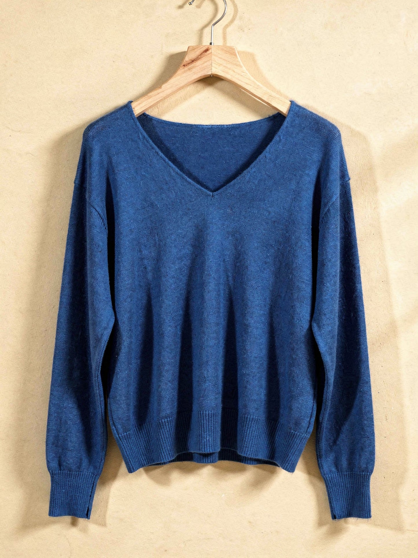 Harlbury sapphire blue brushed V-neck jumper, front packshot