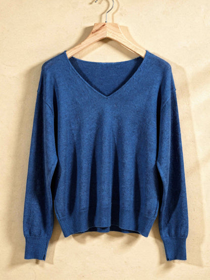 Harlbury sapphire blue brushed V-neck jumper, front packshot