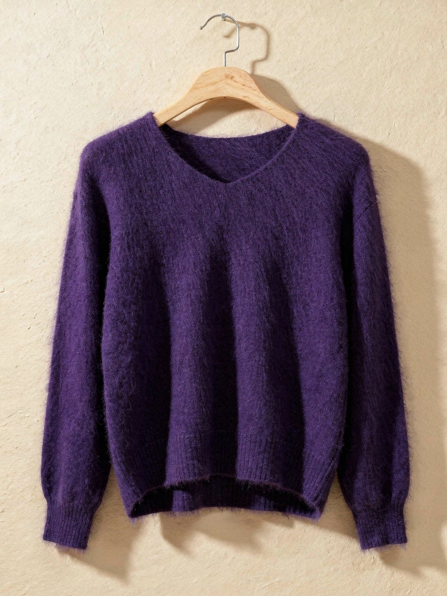 Harlbury violet brushed V-neck jumper, front packshot