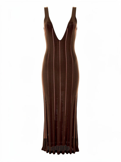 Open back knit dress in Clove, front packshot on an invisible mannequin
