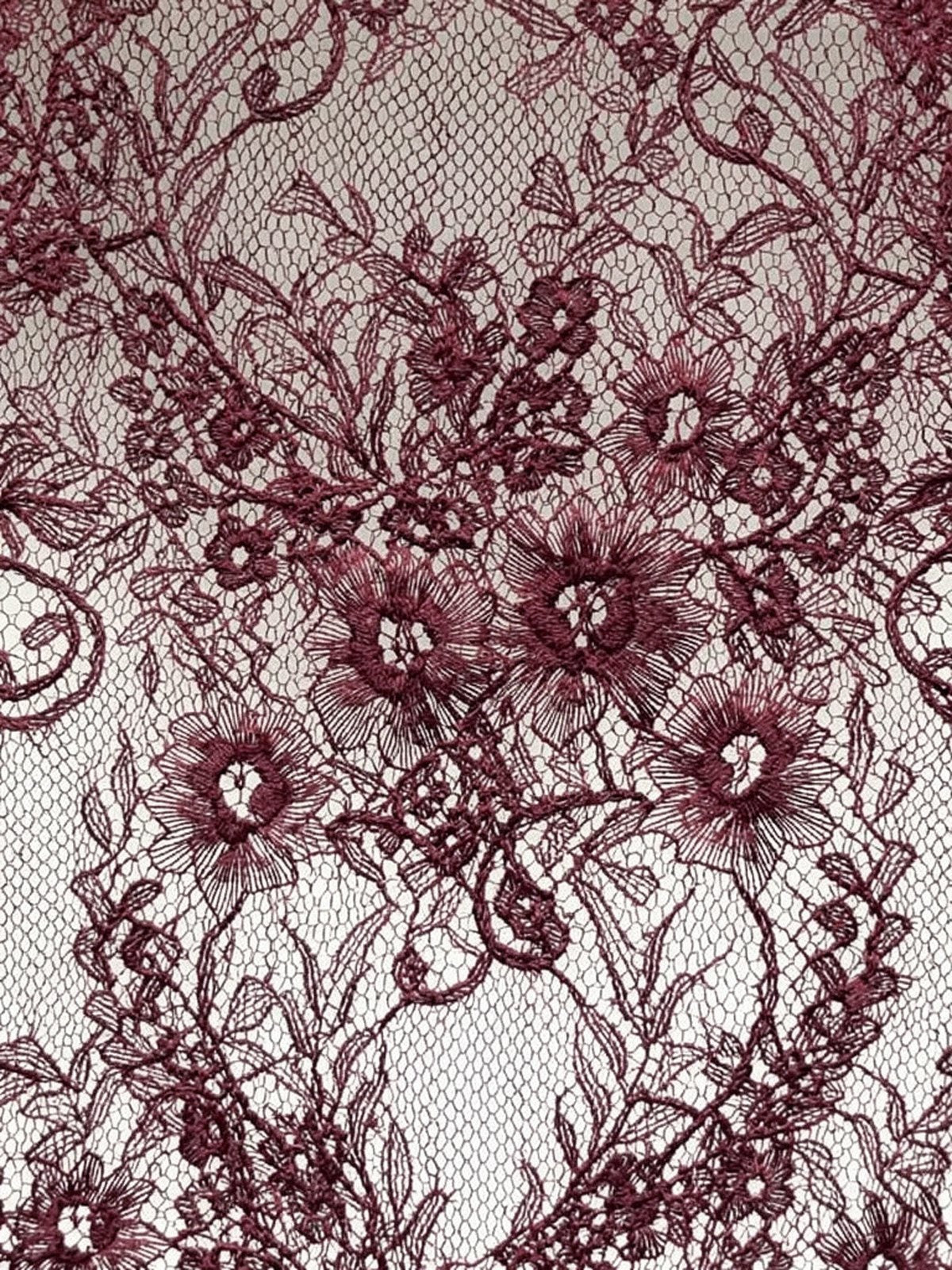 Close up of the fine floral Chantilly lace on the maxi skirt