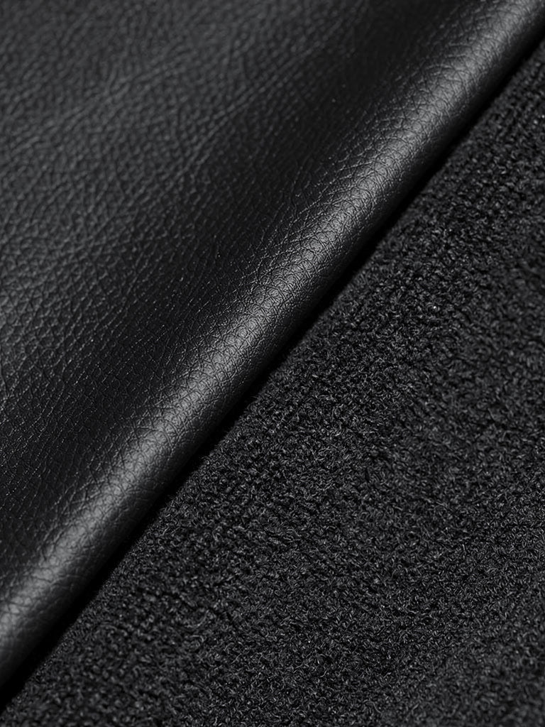 Close up of the coated leather-look face and the brushed fleece lining