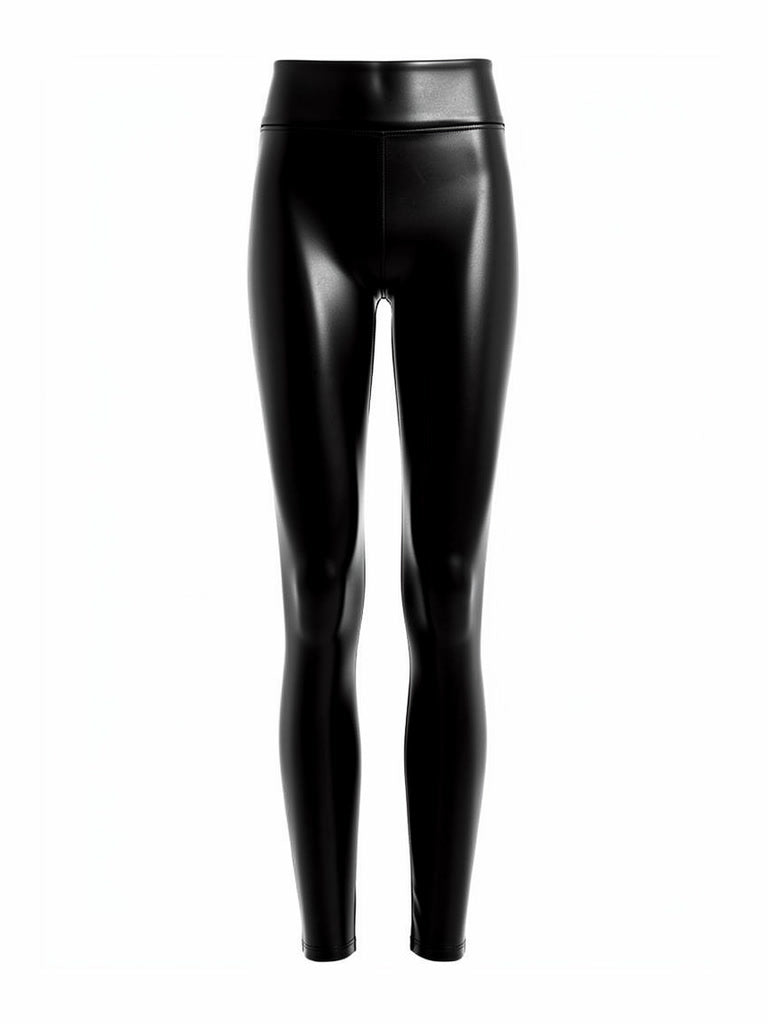 Onyx leather-look leggings shown front on, high waistband and ankle length
