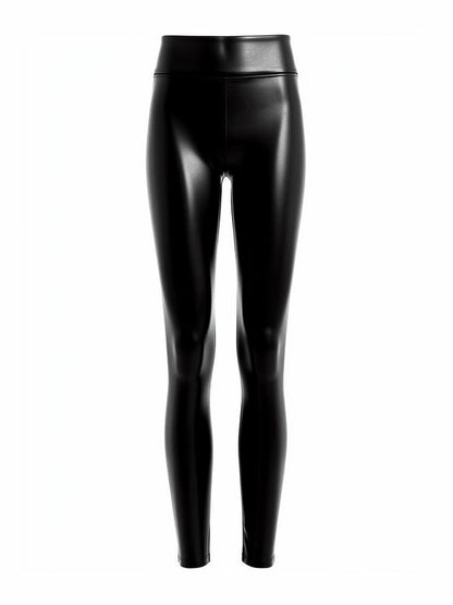 Onyx leather-look leggings shown front on, high waistband and ankle length
