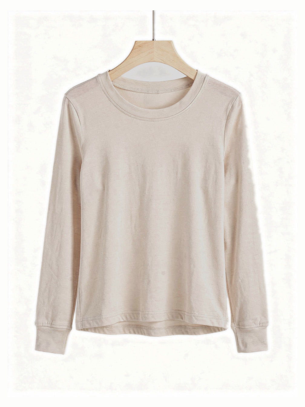Bone long sleeve top in smooth lyocell jersey, front view on a hanger