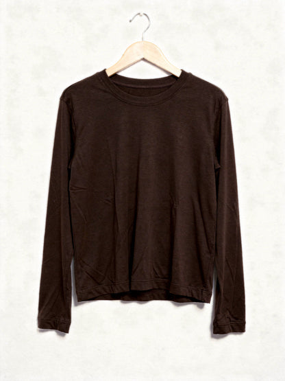Espresso long sleeve top in smooth lyocell jersey, front view on a hanger