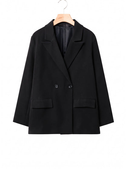Longline blazer in Carbon black, front view on a hanger