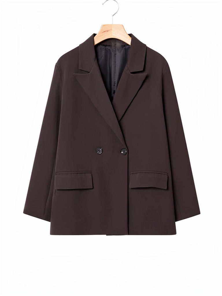 Longline blazer in Molasses brown, front view on a hanger