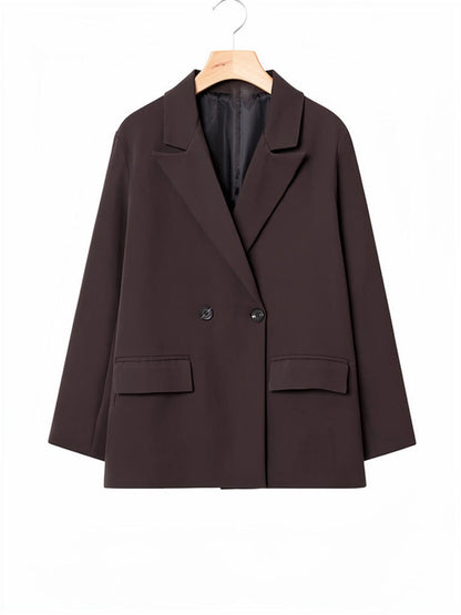 Longline blazer in Molasses brown, front view on a hanger